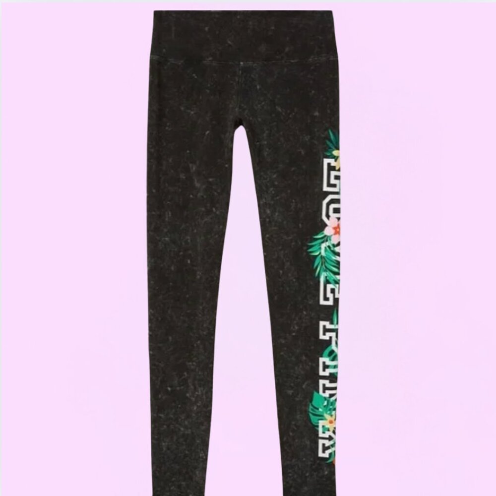 Victoria's Secret Pink Floral Tie Dye High Waist Leggings Black Tropical
